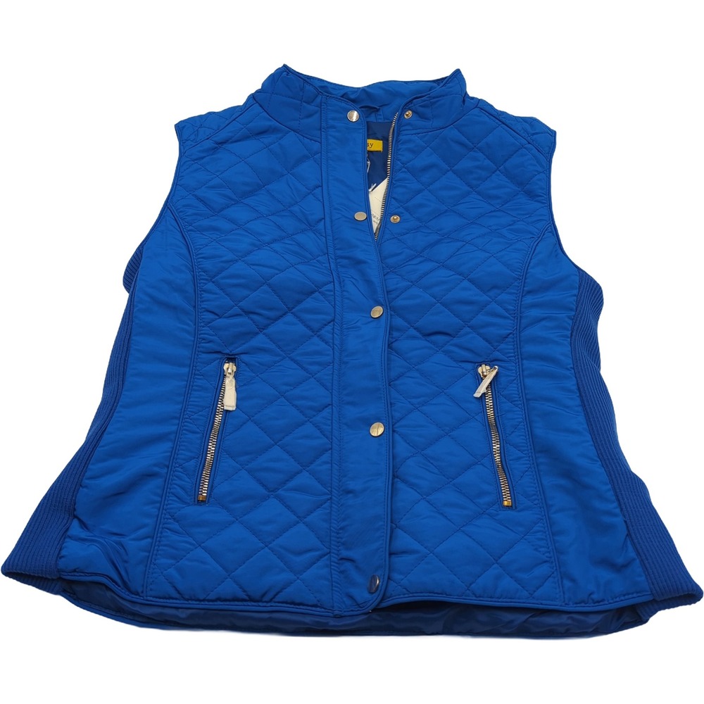 Daisy Royal Blue Quilted Vest Womens Large Ribbed Sides Gold Hardware JV8013 NWT